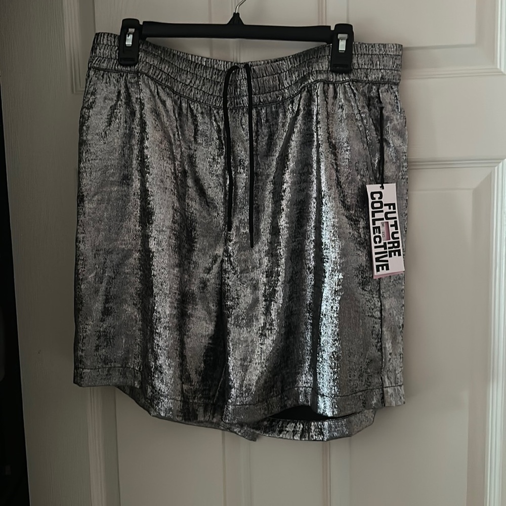 NWT Target Future Collective Silver Metallic Shorts Size Large